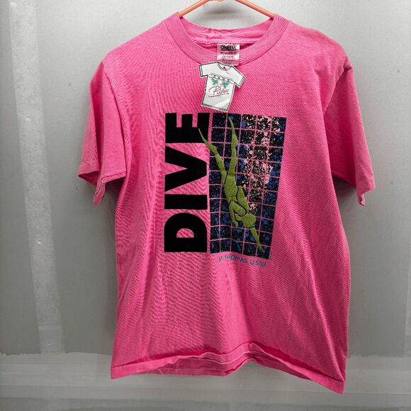 VTG NOS Rags to Riches Dive St. Thomas NWT Pink Dive Shirt Mens Large - Picture 3 of 6